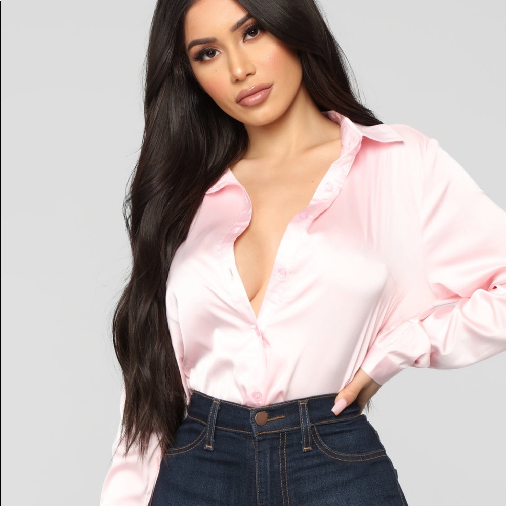Fashion Nova satin Button Down top